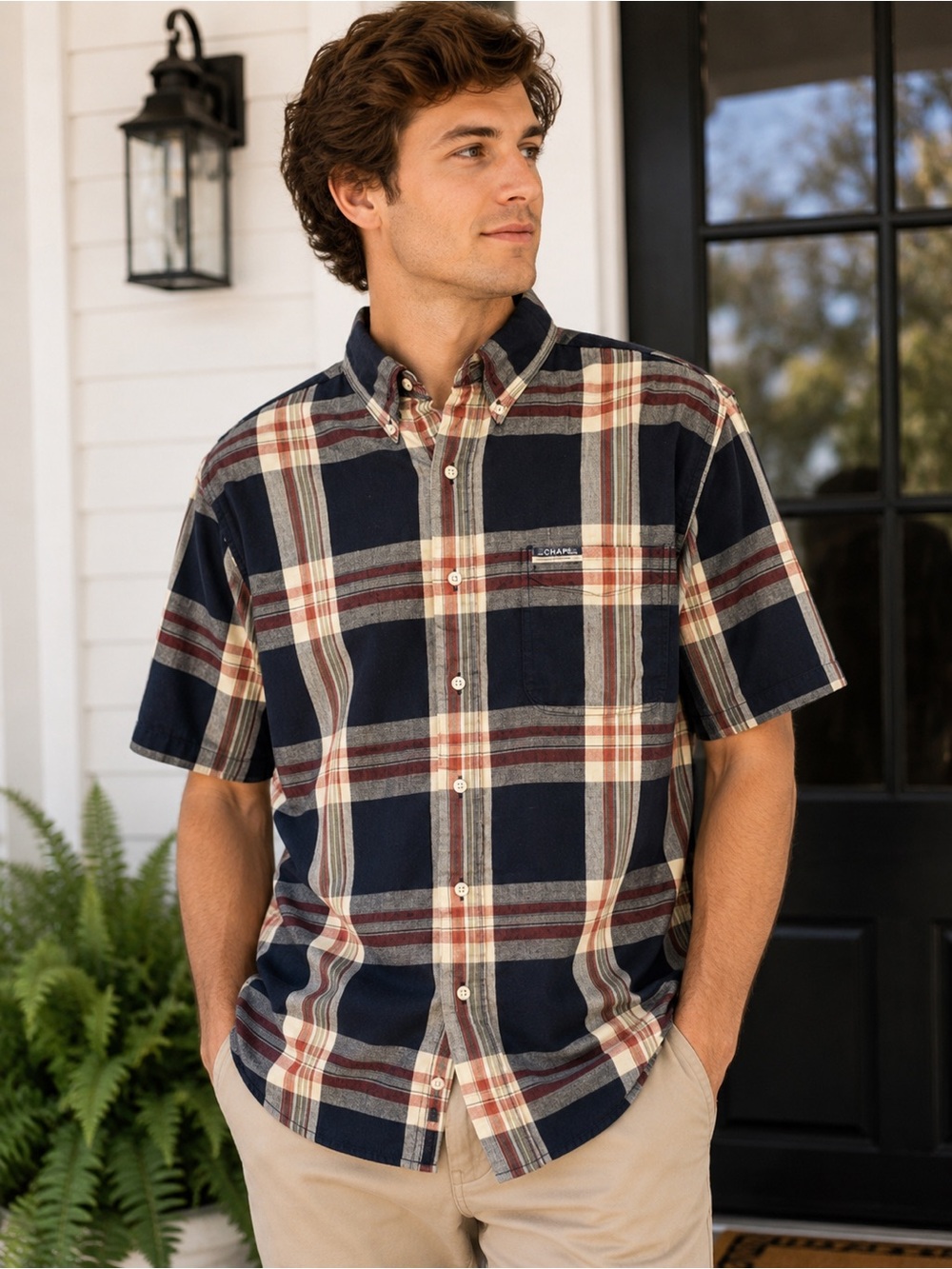 Chaps Ralph Lauren Plaid Button Down Shirt Men’s Large Short Sleeve Preppy